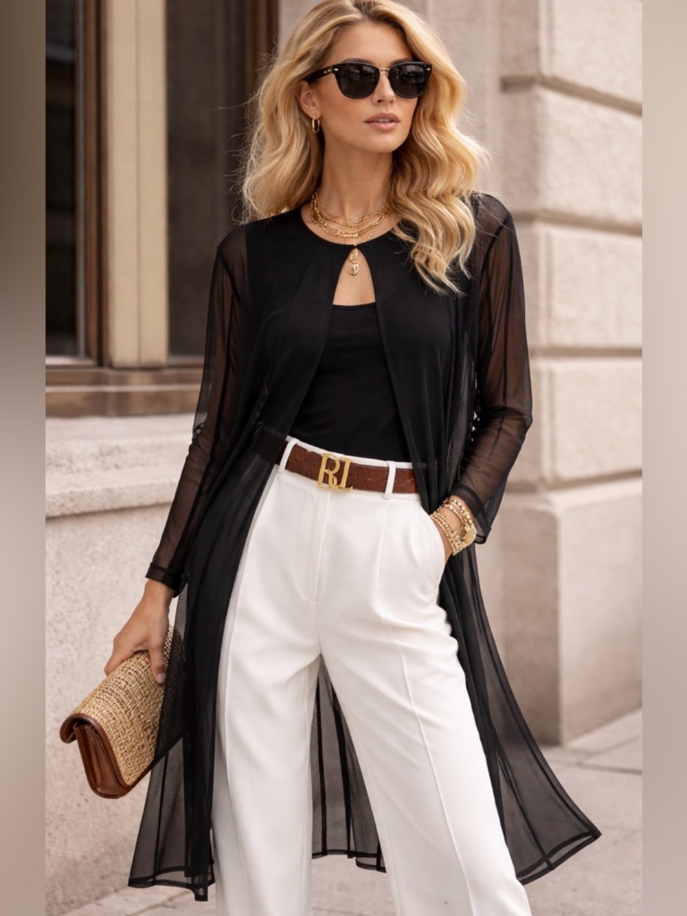 Black Shirt Duster Combo Attached One A Medium Mesh Shirt Dress Flowy Kimono Y2K